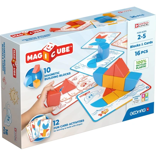 مجموعة مكعبات وبطاقات Geomag Magicube، 16 قطعة، مكعبات بناء مغناطيسية للأطفال الصغار - Image 5