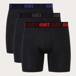 Hanes Moves Total Support Pouch Men’s Boxer Brief Underwear, 3 Pairs, Black, 6" Large