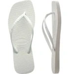 شبشب Havaianas Slim Square نسائي أبيض، مقاس 35/36، بتصميم عصري وأشرطة رفيعة وشعار معدني، مقدمة مربعة أنيقة ونعل مقاوم للانزلاق، خفيف ومريح للصيف - هافياناس