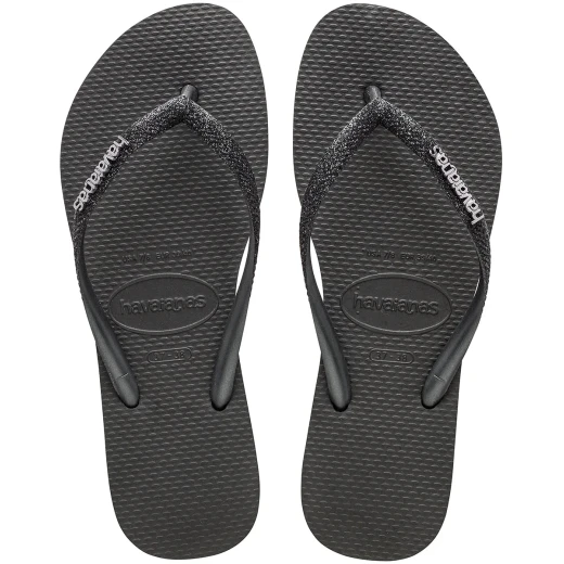 شبشب Havaianas Slim Glitter II نسائي أسود/أسود، مقاس 41/42، بأشرطة رفيعة مزينة بالجليتر، نعل مطاطي مريح ومقاوم للانزلاق، أنيق وخفيف للصيف - هافياناس - Image 2