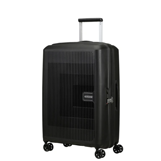 American Tourister Aerostep Medium Suitcase 67cm Black Expandable Luggage American Tourister Aerostep Medium Suitcase 67cm Black Expandable Luggage
