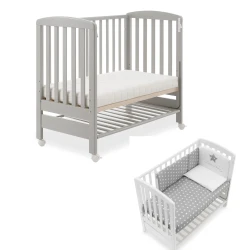 Italbaby B Side Cot Grey Bedside Sleeper with Mattress, Duvet, and Bumper Set