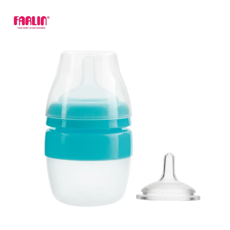 Farlin Newborn Silicone Feeding Bottle Squeezable Soft Air-Valve Design for Controlled Flow Blue Pink - Farlin