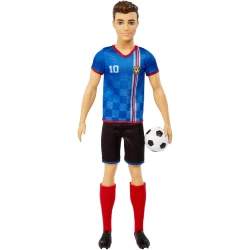 Barbie Careers Ken Soccer Player Fashion Doll with Cropped Hair, #10 Uniform, Soccer Ball for Kids