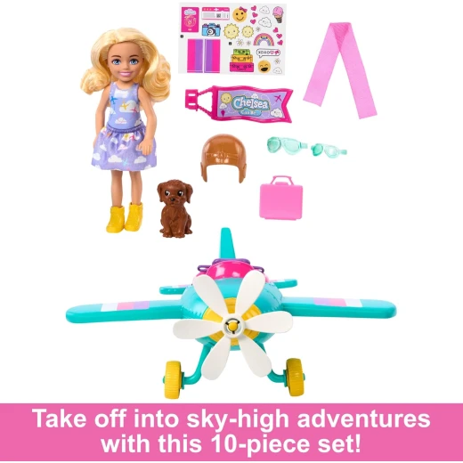 Barbie Chelsea Plane Playset with Spinning Propeller, Puppy & Accessories for Imaginative Play - Barbie - Image 3