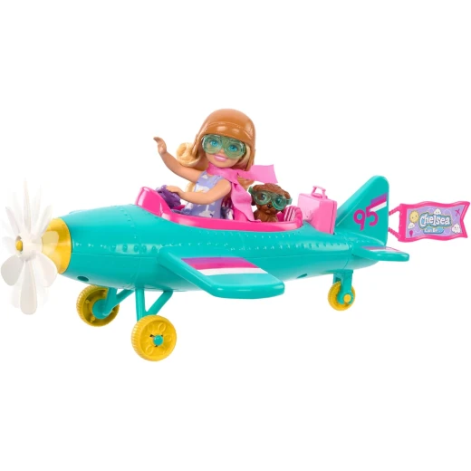 Barbie Chelsea Plane Playset with Spinning Propeller, Puppy & Accessories for Imaginative Play