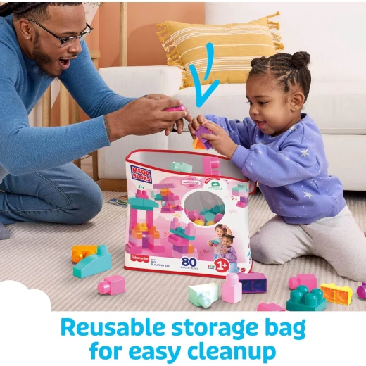 Mega Bloks First Builders Pink Building Blocks Set for Toddlers - 80 Pieces, Ages 1+ - Mega Bloks - Image 3
