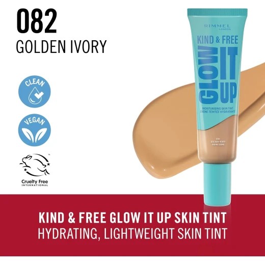 Rimmel KIND & FREE Skin Tint Golden Ivory 82 30ml Radiant Glow Foundation SPF 20 - Rimmel London - Image 3
