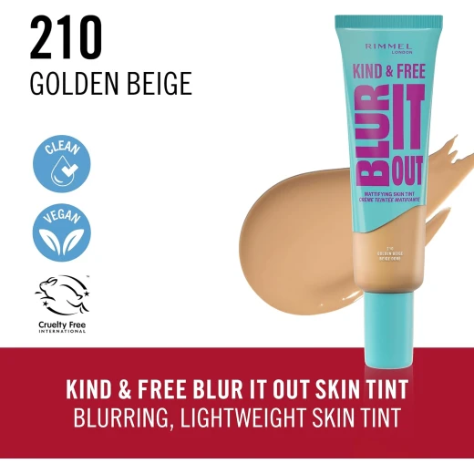 Rimmel London Kind & Free Matte Foundation 210 Golden Beige Long Lasting Oil Control Makeup 30ml Flawless Finish - Rimmel London - Image 2