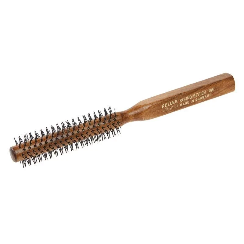 فرشاة تصفيف مستديرة من كيلر بمقبض خشب الزان و شعيرات نايلون مقاس 42 مم لتجفيف الشعر وتنعيمه - KELLER