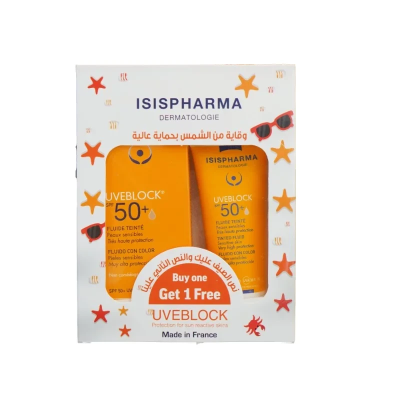 إيزيس فارما يوفي بلوك سائل ملون بعامل حماية SPF50+ للحماية من الأشعة فوق البنفسجية UVA UVB بلمسة نهائية طبيعية عبوة قيمة اشترِ 1 واحصل على 1 مجانًا - إيزيس فارما