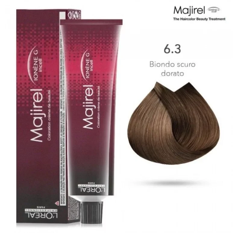 ماجيريل كريم صبغة شعر احترافي 6.3 أشقر ذهبي غني بلمعان يدوم طويلاً بجودة صالونات التجميل - MAJIREL
