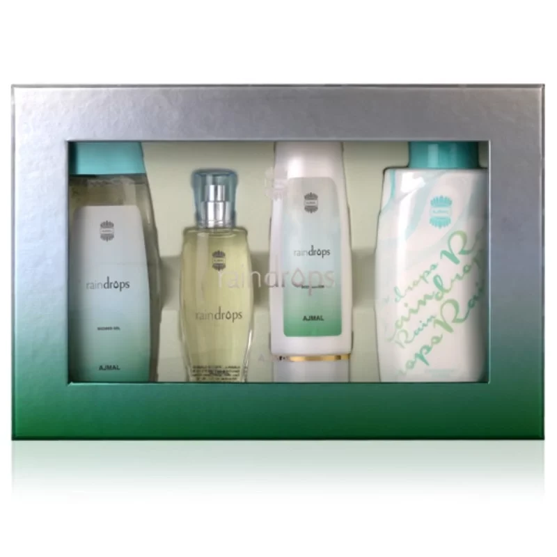 مجموعة هدايا عطر أجمل رين دروبس للنساء، عطر أنيق وعصري، تغليف فاخر - AJMAL