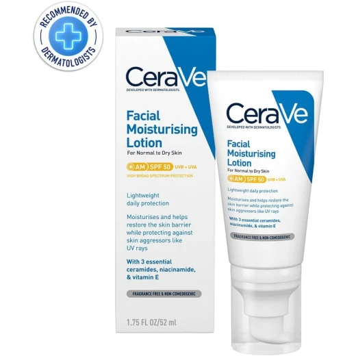 CeraVe AM Facial Moisturizing Lotion SPF 50, Daily Lightweight Moisturizer for Normal to Dry Skin, 52ml