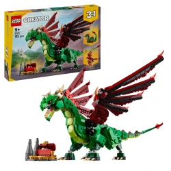 LEGO Medieval Dragon – 715 Pieces, Fantasy-Themed Building Set for Kids, Poseable Wings & Fire Details