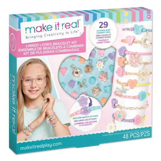Make It Real Linked Looks Bracelet Kit - 48 Pcs | DIY Jewelry Making Set for Girls with Charms & Chains