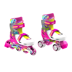 Neon Combo Skates 2-in-1 (Size 3-6) – Adjustable Roller and Inline Skates for Kids – Pink/Yellow