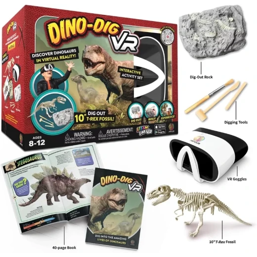 Abacus Dino-Dig VR 2.0 Kit – مجموعة التنقيب عن الديناصورات بتقنية الواقع الافتراضي، لعبة تعليمية تفاعلية للأطفال، استكشاف الحفريات وتعلم العلوم بطريقة ممتعة ومبتكرة - أبيكس - Image 3