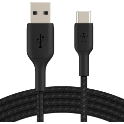 كابل بيلكن USB-A إلى USB-C بطول 6.6 قدم أسود - شحن سريع لأجهزة iPhone 16 و Galaxy S25 و iPad Pro والمزيد