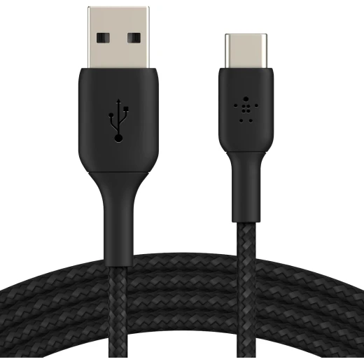 كابل بيلكن USB-A إلى USB-C بطول 6.6 قدم أسود - شحن سريع لأجهزة iPhone 16 و Galaxy S25 و iPad Pro والمزيد