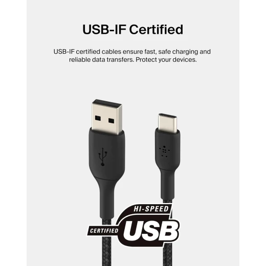 كابل بيلكن USB-A إلى USB-C بطول 6.6 قدم أسود - شحن سريع لأجهزة iPhone 16 و Galaxy S25 و iPad Pro والمزيد - بيلكين - Image 7