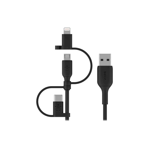 كابل بلكين بوست تشارج العالمي، كابل USB-A مع موصلات USB-C وMicro-USB ولايتنينغ، بطول 1 متر كابل بلكين بوست تشارج العالمي، كابل USB-A مع موصلات USB-C وMicro-USB ولايتنينغ، بطول 1 متر