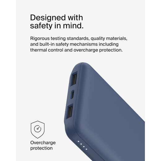 باور بانك بيلكين BoostCharge بسعة 10000 مللي أمبير – 3 منافذ (USB-C 15 واط + منفذين USB-A)، مع كابل USB-A إلى USB-C بطول 15 سم – أزرق - بيلكين - Image 7