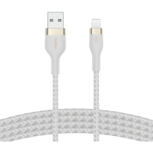 كابل بلكين بوست تشارج برو فليكس مضفّر من السيليكون – USB-A إلى لايتنينغ، بطول 3 أمتار، أبيض كابل بلكين بوست تشارج برو فليكس مضفّر من السيليكون – USB-A إلى لايتنينغ، بطول 3 أمتار، أبيض