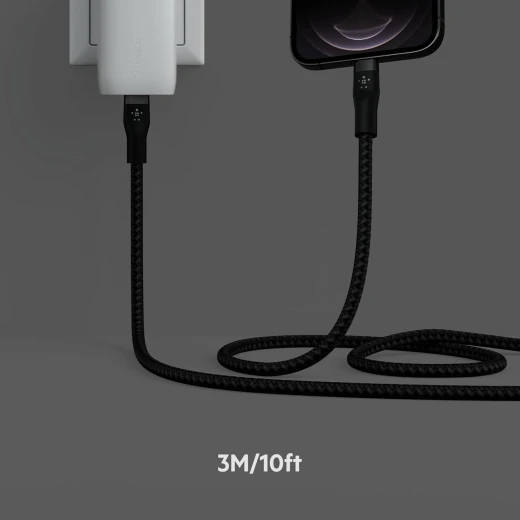 كابل بلكين بوست تشارج برو فليكس مضفّر من السيليكون – USB-C إلى لايتنينغ، بطول 3 أمتار، أسود - بيلكين - Image 5