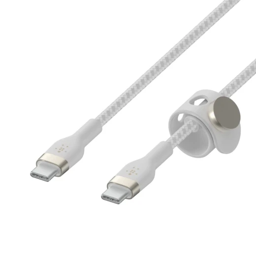 كابل بلكين بوست تشارج برو فليكس مضفّر من السيليكون – USB-C إلى USB-C، بطول 1 متر، أبيض - بيلكين - Image 2