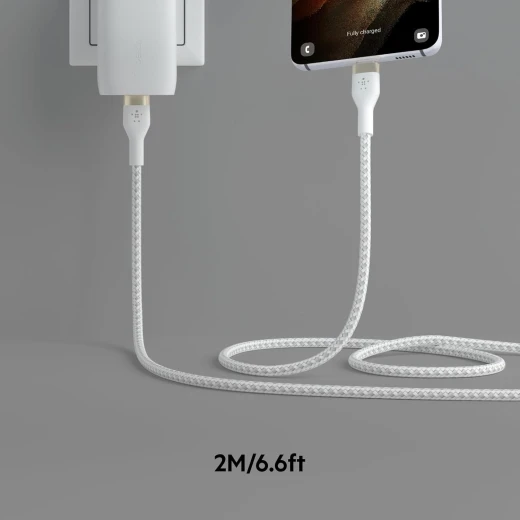 كابل بلكين بوست تشارج برو فليكس مضفّر من السيليكون – USB-C إلى USB-C، بطول 2 متر، أبيض - بيلكين - Image 5