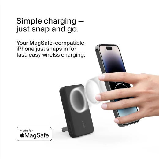 بنك طاقة لاسلكي MagSafe من بيلكين سعة 5000 مللي أمبير لأجهزة iPhone 17/Pro/Pro Max و AirPods - أسود - بيلكين - Image 2