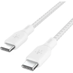 كابل بلكين USB-C إلى USB-C بطول 6.6 قدم، 100 واط، أبيض، سلك شاحن مضفر لأجهزة iPhone و Galaxy و iPad والمزيد - بيلكين