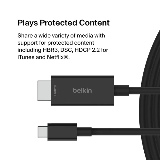 كيبل بيلكين USB-C إلى HDMI 2.1 بطول 6.6 قدم (2 متر) - يدعم 8Kب 60 Hz، 4K  ب 144 Hz، HDR، HBR3، DSC، HDCP 2.2، معتمد للعمل مع كروم بوك، ماك بوك، آيباد برو - بيلكين - Image 3