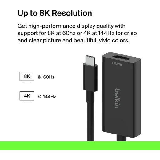 محول بيلكين USB-C إلى HDMI 2.1 - 8K 60Hz, 4K 144Hz, HDR, أسود, أجهزة USB-C - بيلكين - Image 4