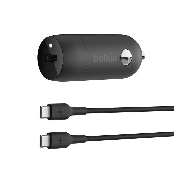 شاحن سيارة بيلكين 30W USB-C PD مع كابل USB-C - أسود - بيلكين