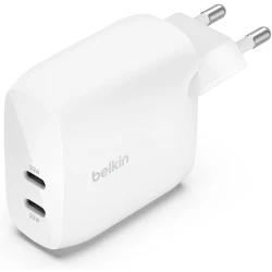 شاحن بيلكين BoostCharge 60W USB-C PD بمنفذين لأجهزة iPhone و iPad و Samsung والمزيد - أبيض