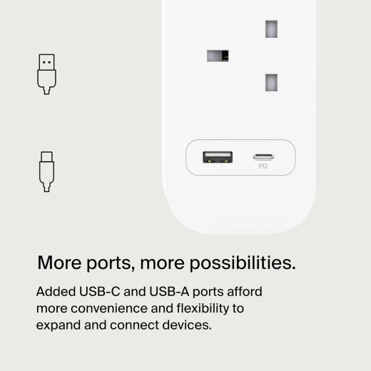 شريط حماية من زيادة التيار الكهربائي من بيلكين مع منافذ USB-C و USB-A، 4 منافذ، سلك 2 متر - بيلكين - Image 5