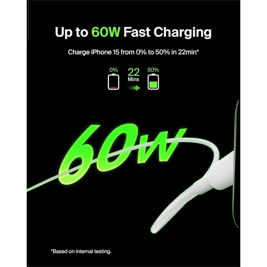 كابل شحن سريع من USB-C إلى USB-C (عبوة من قطعتين) بطول 3.3 قدم، أبيض، لهاتف iPhone 16، وGalaxy S25، وiPad Pro من بيلكين - بيلكين - Image 2