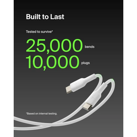 كابل شحن سريع من USB-C إلى USB-C (عبوة من قطعتين) بطول 3.3 قدم، أبيض، لهاتف iPhone 16، وGalaxy S25، وiPad Pro من بيلكين - بيلكين - Image 3
