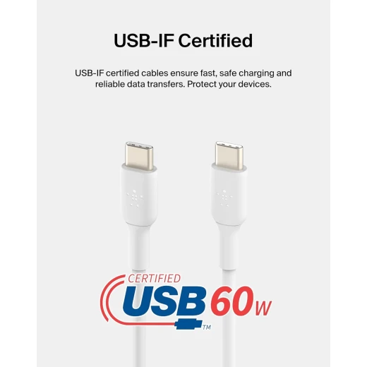كابل شحن سريع من USB-C إلى USB-C (عبوة من قطعتين) بطول 3.3 قدم، أبيض، لهاتف iPhone 16، وGalaxy S25، وiPad Pro من بيلكين - بيلكين - Image 5