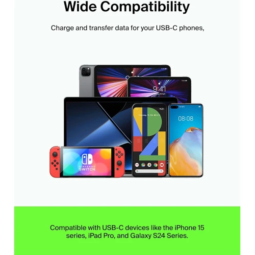كابل شحن سريع من USB-C إلى USB-C (عبوة من قطعتين) بطول 3.3 قدم، أبيض، لهاتف iPhone 16، وGalaxy S25، وiPad Pro من بيلكين - بيلكين - Image 6