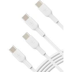 كابل شحن سريع من USB-C إلى USB-C (عبوة من قطعتين) بطول 3.3 قدم، أبيض، لهاتف iPhone 16، وGalaxy S25، وiPad Pro من بيلكين