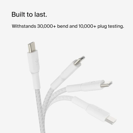 كابل بيلكين BoostCharge USB-C إلى USB-C بطول 3.3 قدم (أبيض، عبوة من قطعتين) لأجهزة iPhone 16 و Galaxy S25 و iPad Pro والمزيد - بيلكين - Image 3