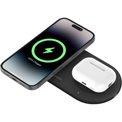 شاحن بيلكن اللاسلكي المغناطيسي 2 في 1 Qi2 15W - شحن سريع لجهاز iPhone و AirPods شاحن بيلكن اللاسلكي المغناطيسي 2 في 1 Qi2 15W - شحن سريع لجهاز iPhone و AirPods