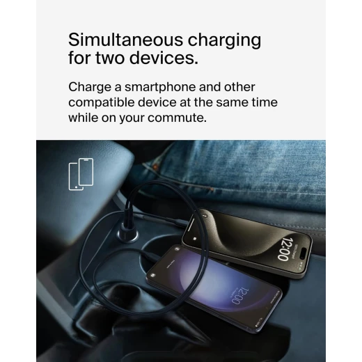 شاحن سيارة بيلكين BoostCharge مزدوج المنفذ 42 واط لأجهزة iPhone 16 و Galaxy S25 والمزيد - أسود - بيلكين - Image 5