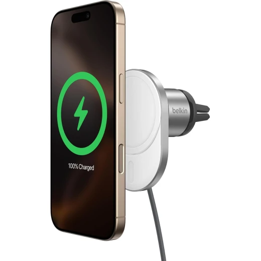 شاحن سيارة لاسلكي بيلكن MagSafe بقوة 15 واط - حامل فتحة تهوية مغناطيسي آمن لأجهزة iPhone 17/16/15/14/13 و Pixel 10 - أبيض شاحن سيارة لاسلكي بيلكن MagSafe بقوة 15 واط - حامل فتحة تهوية مغناطيسي آمن لأجهزة iPhone 17/16/15/14/13 و Pixel 10 - أبيض
