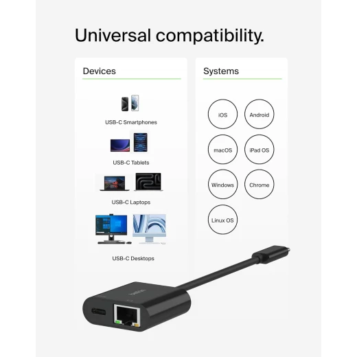 توصيل USB-C بمحول Ethernet + الشحن - نقل سريع للبيانات وتوصيل الطاقة من بيلكين - بيلكين - Image 4