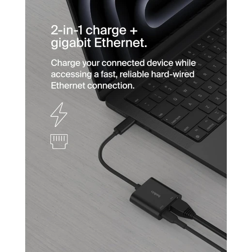 توصيل USB-C بمحول Ethernet + الشحن - نقل سريع للبيانات وتوصيل الطاقة من بيلكين - بيلكين - Image 6