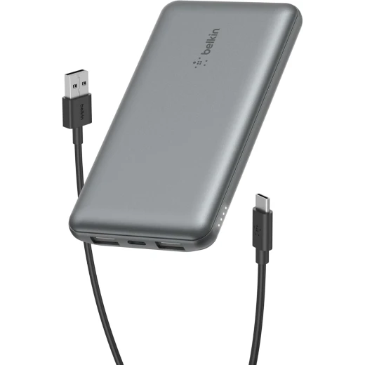 Belkin BoostCharge 3-Port 10K Power Bank with USB-C 15W, dual USB-A, 15cm USB-A to USB-C Cable, SPACE GRAY Belkin BoostCharge 3-Port 10K Power Bank with USB-C 15W, dual USB-A, 15cm USB-A to USB-C Cable, SPACE GRAY